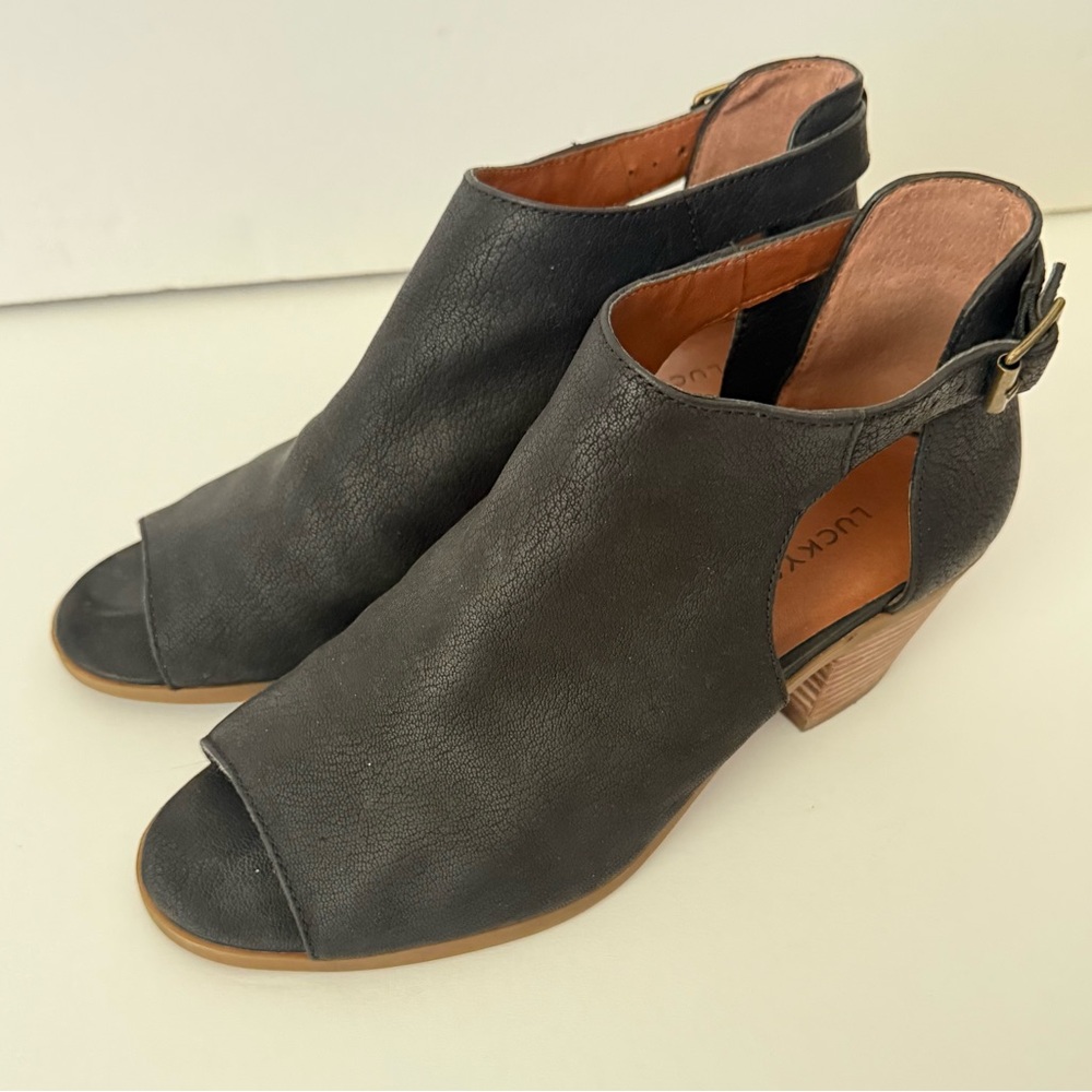 Lucky Brand Barimo Open Toe Leather Bootie Size 8 - Picture 2 of 8